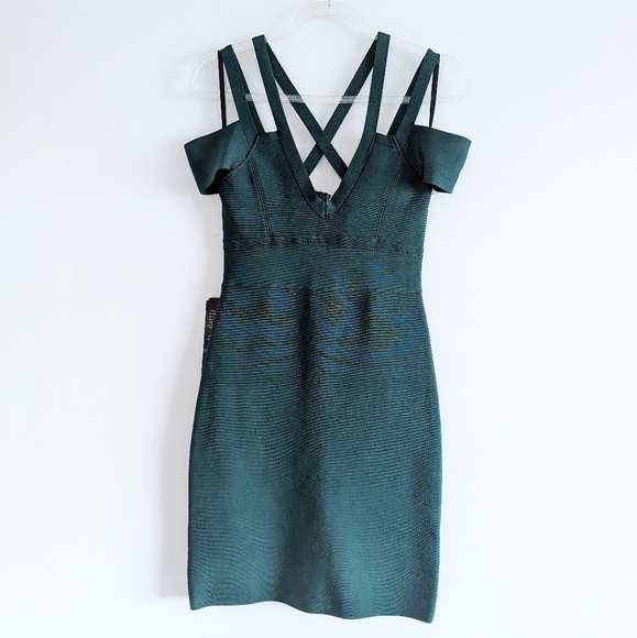 NWT Bebe x Naven Green Strappy Bodycon Mini Dress Size Medium - Picture 1 of 5
